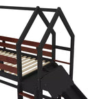 Lit mezzanine Bellemave House avec étagère et toboggan, structure de lit mezzanine en bois massif avec barrières de sécurité et design ludique pour enfants