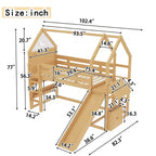 Lit mezzanine Bellemave House avec étagère et toboggan, structure de lit mezzanine en bois massif avec barrières de sécurité et design ludique pour enfants
