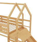 Lit mezzanine Bellemave House avec étagère et toboggan, structure de lit mezzanine en bois massif avec barrières de sécurité et design ludique pour enfants