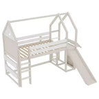 Lit mezzanine Bellemave House avec étagère et toboggan, structure de lit mezzanine en bois massif avec barrières de sécurité et design ludique pour enfants
