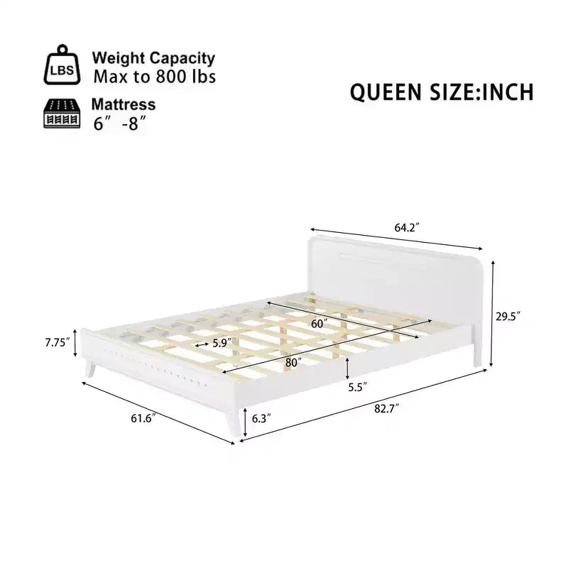 Cadre de lit Queen/King Size, Lit plateforme en bois de pin avec tête de lit, Sommier tapissier non requis - ModernLuxe
