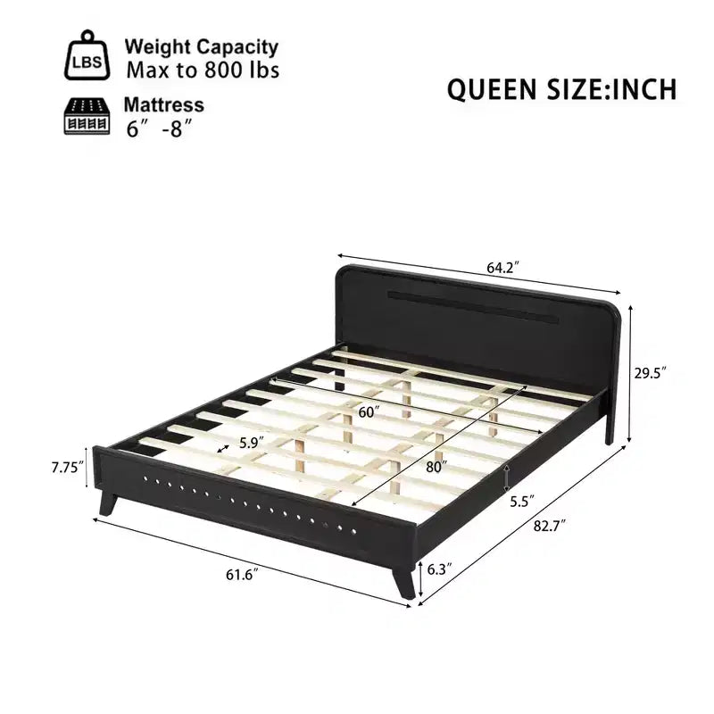 Cadre de lit Queen/King Size, Lit plateforme en bois de pin avec tête de lit, Sommier tapissier non requis - ModernLuxe