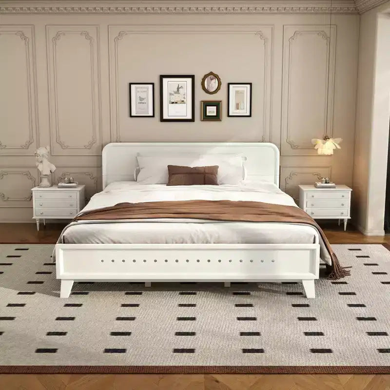 Cadre de lit Queen/King Size, Lit plateforme en bois de pin avec tête de lit, Sommier tapissier non requis - ModernLuxe