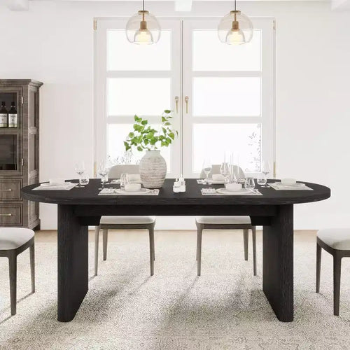 70.8 Oval Dining Table, Farmhouse Style with Solid Wood Base, Seats 6-8 People, for Kitchen and Dining Room