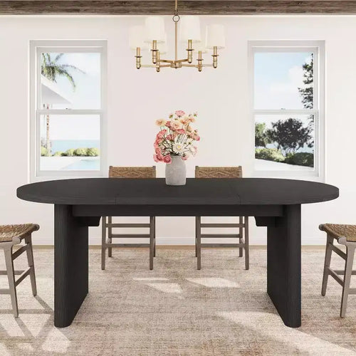 Table à manger ovale de 70,8 po, style ferme avec base en bois massif, pour 6 à 8 personnes, pour cuisine et salle à manger