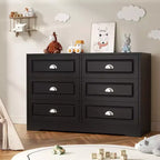 Celebalcony Dresser with 6 Drawer,Dresser for Bedroom Chest of Drawers for Closet, Wood Double Dresser Storage Cabinet for Living Room,Hallway