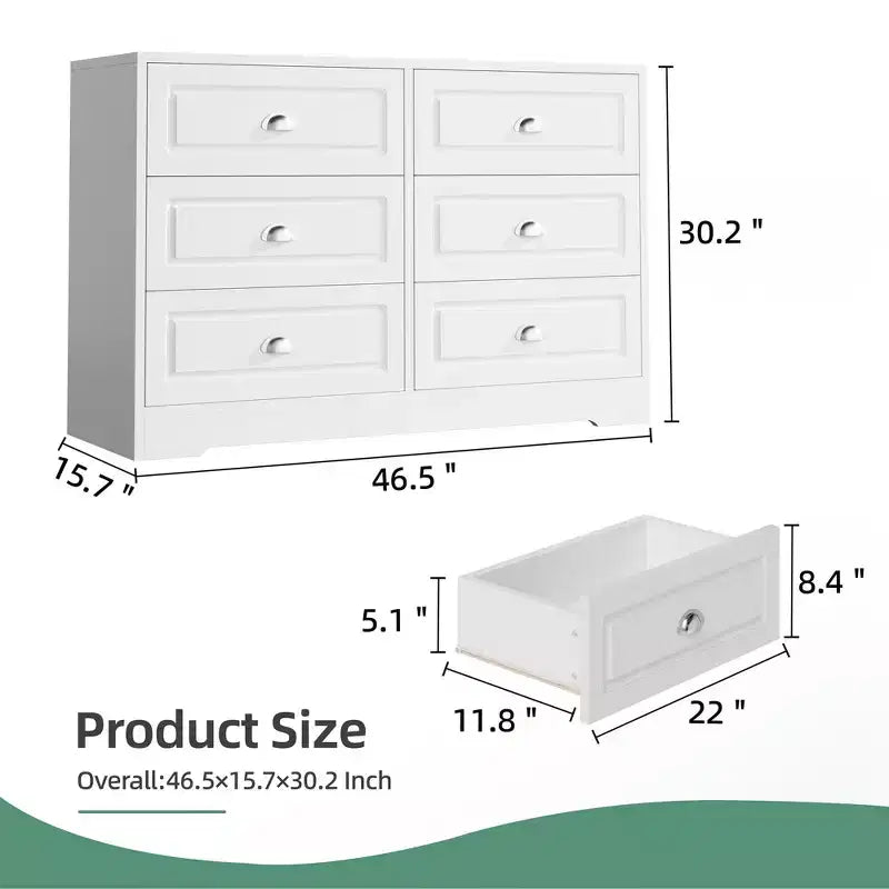 Commode Celebalcony à 6 tiroirs, commode de chambre à coucher, commode double en bois pour le salon, le couloir