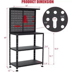 COZONY Établi robuste en acier de 32 pouces, avec rangement à outils peu encombrant, panneau perforé, hauteur réglable, crochets, 2 étagères, capacité de 295 kg