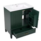 Meuble de salle de bain 76 cm avec lavabo intégré, Meuble de rangement de salle de bain avec tiroirs et étagère de porte, Meuble de salle de bain simple vasque