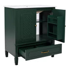 Meuble de salle de bain 76 cm avec lavabo intégré, Meuble de rangement de salle de bain avec tiroirs et étagère de porte, Meuble de salle de bain simple vasque