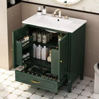 Meuble de salle de bain 76 cm avec lavabo intégré, Meuble de rangement de salle de bain avec tiroirs et étagère de porte, Meuble de salle de bain simple vasque