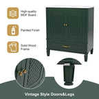 Meuble de salle de bain 76 cm avec lavabo intégré, Meuble de rangement de salle de bain avec tiroirs et étagère de porte, Meuble de salle de bain simple vasque