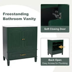 Meuble de salle de bain 76 cm avec lavabo intégré, Meuble de rangement de salle de bain avec tiroirs et étagère de porte, Meuble de salle de bain simple vasque