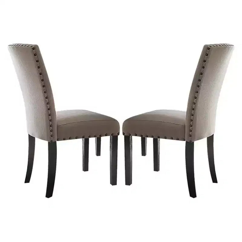 Royal Hamton Nailhead Trim Fabric Upholstered Wooden Side Chair, Set of 2, Beige and Brown