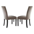 Royal Hamton Nailhead Trim Fabric Upholstered Wooden Side Chair, Set of 2, Beige and Brown