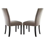 Royal Hamton Nailhead Trim Fabric Upholstered Wooden Side Chair, Set of 2, Beige and Brown
