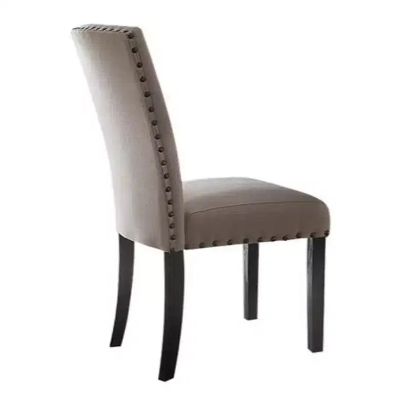 Chaise d'appoint en bois tapissée de tissu Royal Hamton avec garniture cloutée, lot de 2, beige et marron