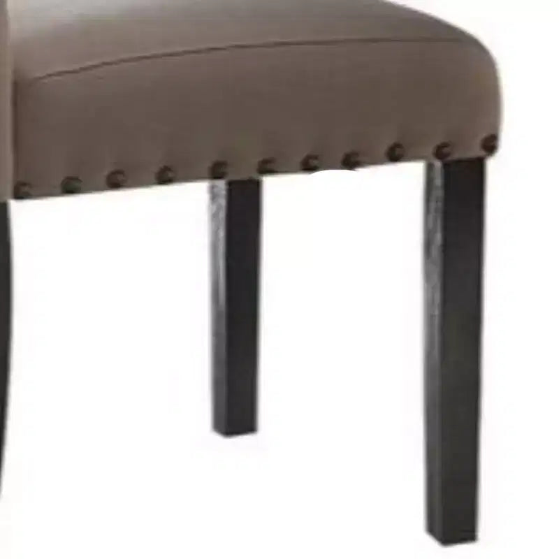 Chaise d'appoint en bois tapissée de tissu Royal Hamton avec garniture cloutée, lot de 2, beige et marron