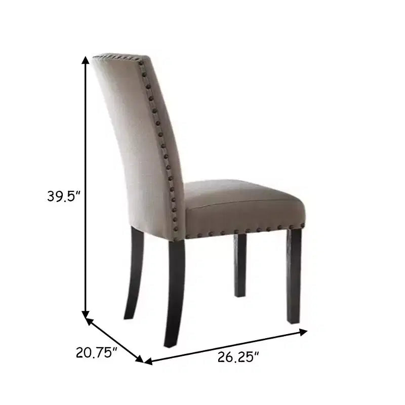 Chaise d'appoint en bois tapissée de tissu Royal Hamton avec garniture cloutée, lot de 2, beige et marron