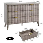 Commode cannelée à 6 tiroirs, meuble de rangement au design ondulé en panneaux de particules et MDF