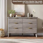 Commode cannelée à 6 tiroirs, meuble de rangement au design ondulé en panneaux de particules et MDF