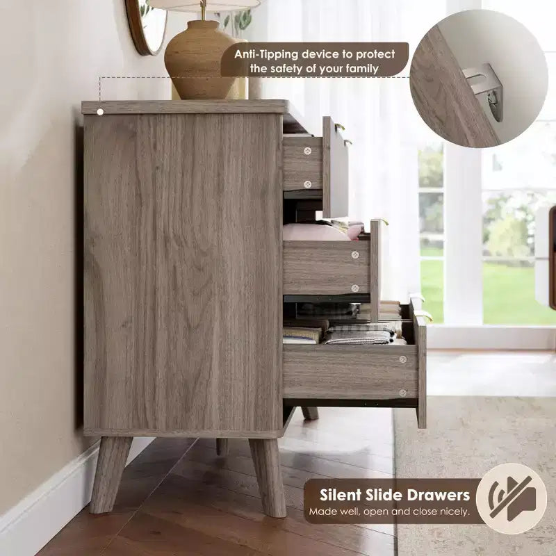 Commode cannelée à 6 tiroirs, meuble de rangement au design ondulé en panneaux de particules et MDF