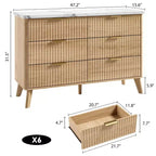 Commode cannelée à 6 tiroirs, meuble de rangement au design ondulé en panneaux de particules et MDF
