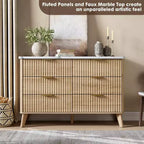 Commode cannelée à 6 tiroirs, meuble de rangement au design ondulé en panneaux de particules et MDF