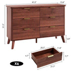 Commode cannelée à 6 tiroirs, meuble de rangement au design ondulé en panneaux de particules et MDF