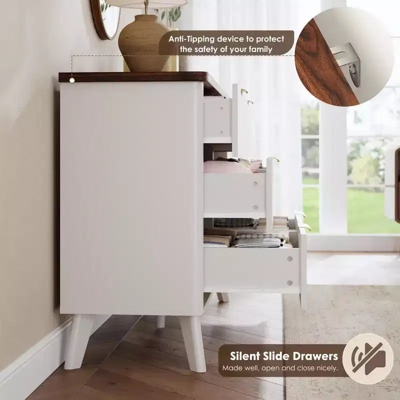 Commode cannelée à 6 tiroirs, meuble de rangement au design ondulé en panneaux de particules et MDF