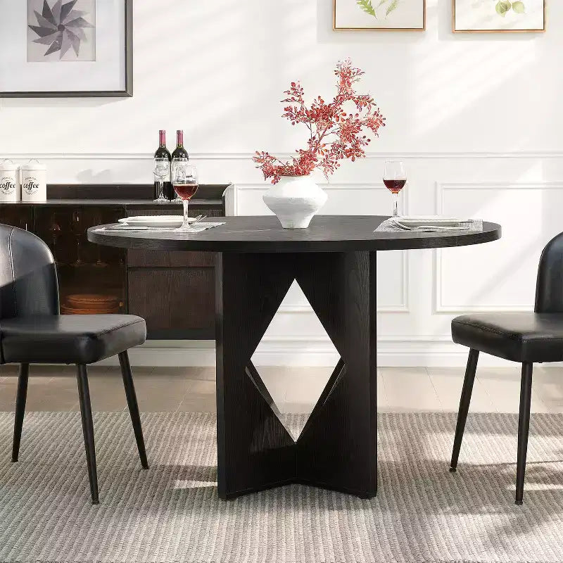 Table à manger ronde Sailvan 47.2 pour 4 à 6 personnes, table de salle à manger de style ferme avec pied en bois et plateau épais