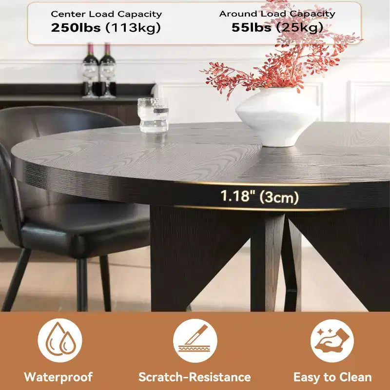 Table à manger ronde Sailvan 47.2 pour 4 à 6 personnes, table de salle à manger de style ferme avec pied en bois et plateau épais