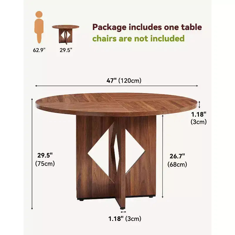 Table à manger ronde Sailvan 47.2 pour 4 à 6 personnes, table de salle à manger de style ferme avec pied en bois et plateau épais