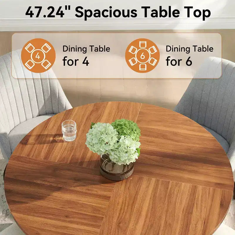 Table à manger ronde Sailvan 47.2 pour 4 à 6 personnes, table de salle à manger de style ferme avec pied en bois et plateau épais