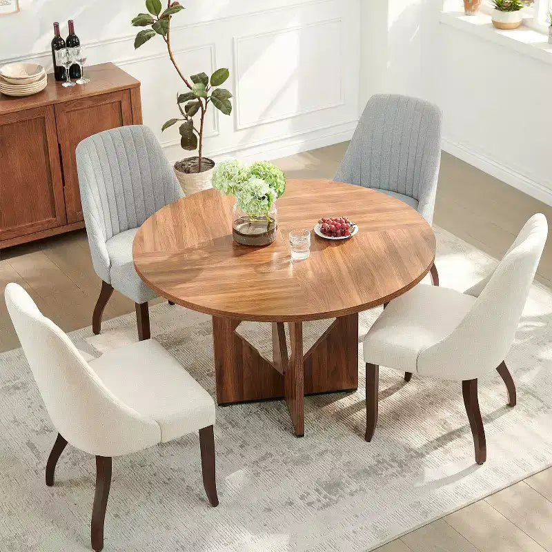 Table à manger ronde Sailvan 47.2 pour 4 à 6 personnes, table de salle à manger de style ferme avec pied en bois et plateau épais