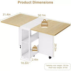 Table de salle à manger pliable, table de salle à manger à abattants avec 6 roulettes et étagère de rangement à 2 niveaux, table de cuisine pour petits espaces (127,25 P x 79,76 L x 74,93 H cm)