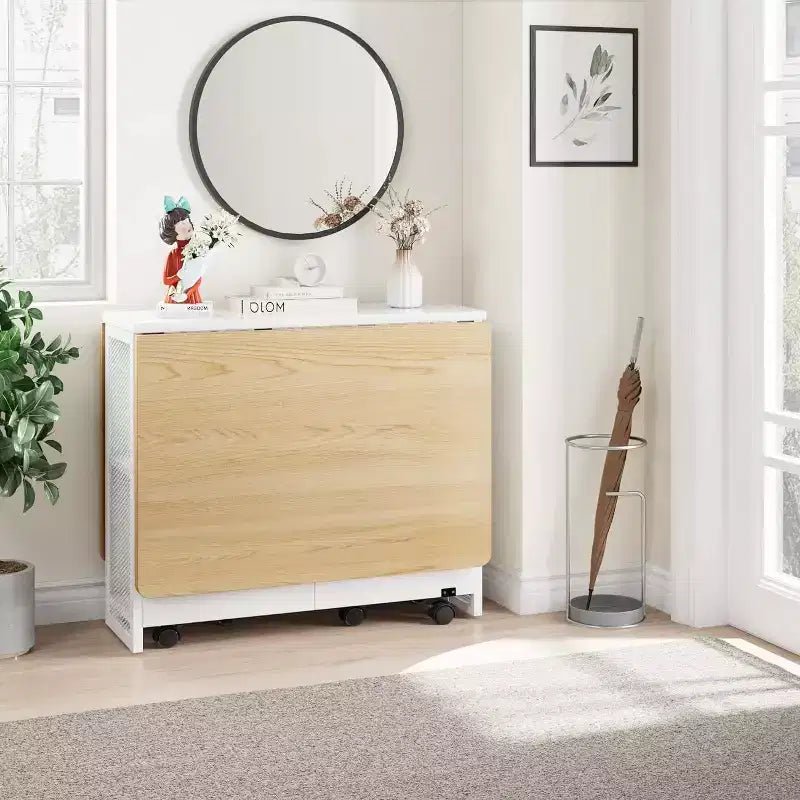 Table de salle à manger pliable, table de salle à manger à abattants avec 6 roulettes et étagère de rangement à 2 niveaux, table de cuisine pour petits espaces (127,25 P x 79,76 L x 74,93 H cm)
