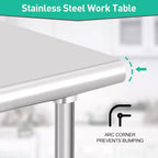Table en Acier Inoxydable 76 x 61 x 89 cm Table de Travail Commerciale, Établi de Cuisine Robuste Table de Travail en Métal avec Pieds Réglables