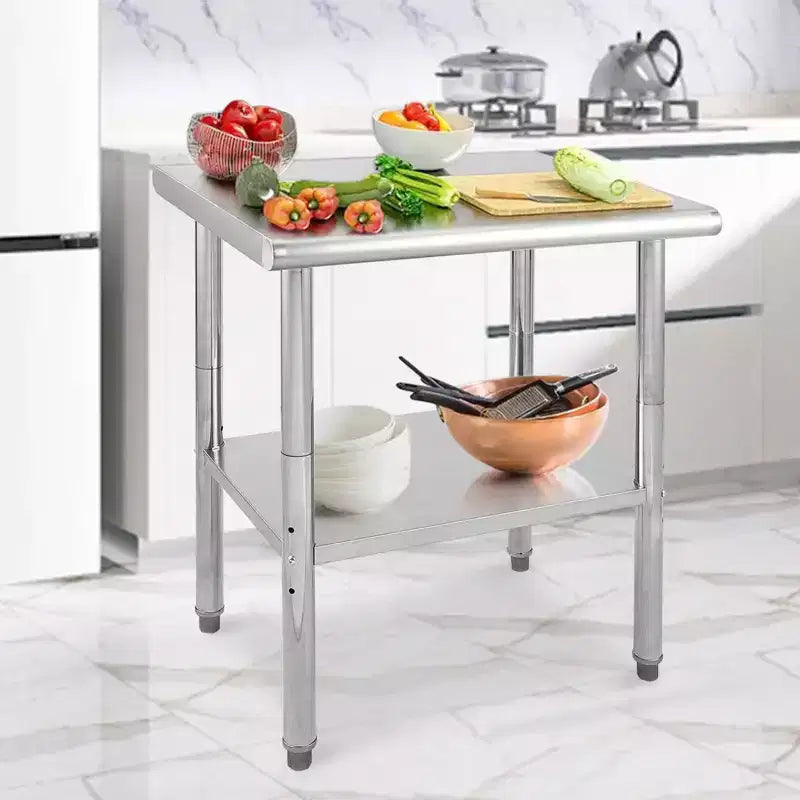 Table en Acier Inoxydable 76 x 61 x 89 cm Table de Travail Commerciale, Établi de Cuisine Robuste Table de Travail en Métal avec Pieds Réglables