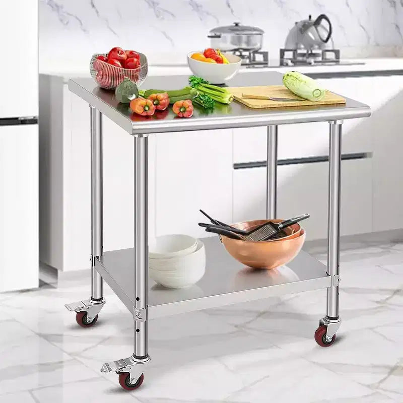 Table en Acier Inoxydable 76 x 61 x 89 cm Table de Travail Commerciale, Établi de Cuisine Robuste Table de Travail en Métal avec Pieds Réglables
