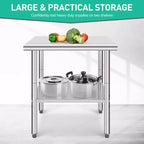 Table en Acier Inoxydable 76 x 61 x 89 cm Table de Travail Commerciale, Établi de Cuisine Robuste Table de Travail en Métal avec Pieds Réglables
