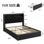 Cadre de lit plateforme capitonné en velours noir pour grand lit/très grand lit avec tête de lit de rangement à 2 niveaux, lit capitonné avec 4 tiroirs, garniture cloutée, cadre en métal robuste