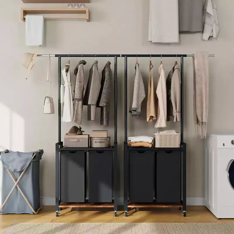 Chariot de lessive roulant avec étagère suspendue et étagère utilitaire | Panier de tri de linge avec roues verrouillables | Organisateur de panier à linge