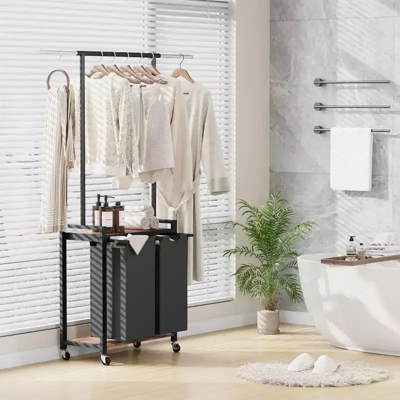 Chariot de lessive roulant avec étagère suspendue et étagère utilitaire | Panier de tri de linge avec roues verrouillables | Organisateur de panier à linge
