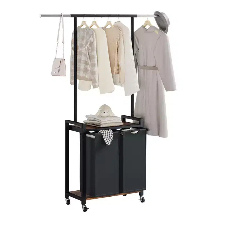 Chariot de lessive roulant avec étagère suspendue et étagère utilitaire | Panier de tri de linge avec roues verrouillables | Organisateur de panier à linge