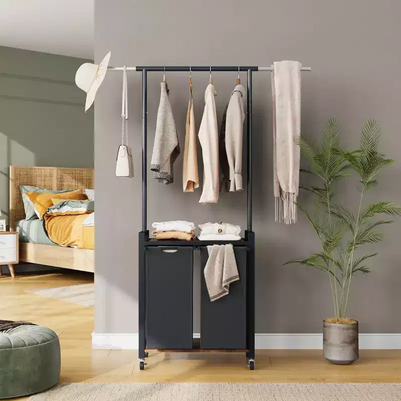 Chariot de lessive roulant avec étagère suspendue et étagère utilitaire | Panier de tri de linge avec roues verrouillables | Organisateur de panier à linge