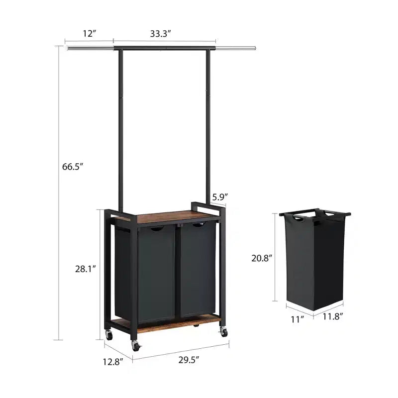 Chariot de lessive roulant avec étagère suspendue et étagère utilitaire | Panier de tri de linge avec roues verrouillables | Organisateur de panier à linge