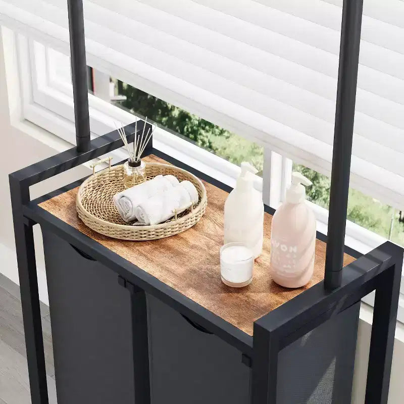Chariot de lessive roulant avec étagère suspendue et étagère utilitaire | Panier de tri de linge avec roues verrouillables | Organisateur de panier à linge