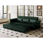 MAYEERTY 93.7 Canapé-lit escamotable King size, canapé-lit convertible 3-en-1 en similicuir avec garniture cloutée et accoudoirs roulés vert