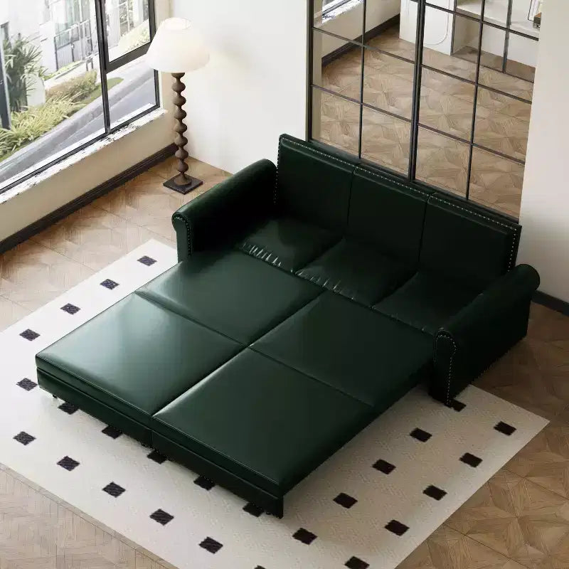 MAYEERTY 93.7 Canapé-lit escamotable King size, canapé-lit convertible 3-en-1 en similicuir avec garniture cloutée et accoudoirs roulés vert